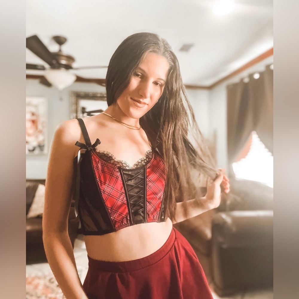 Plaid Lace-Trimmed Bralette